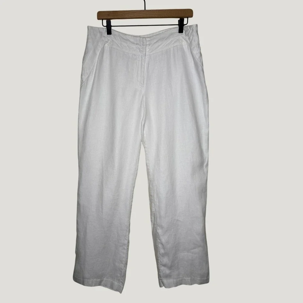 Worthington White Linen Pants 33X 31 Wide Leg Coastal Grandmother Beach Summer